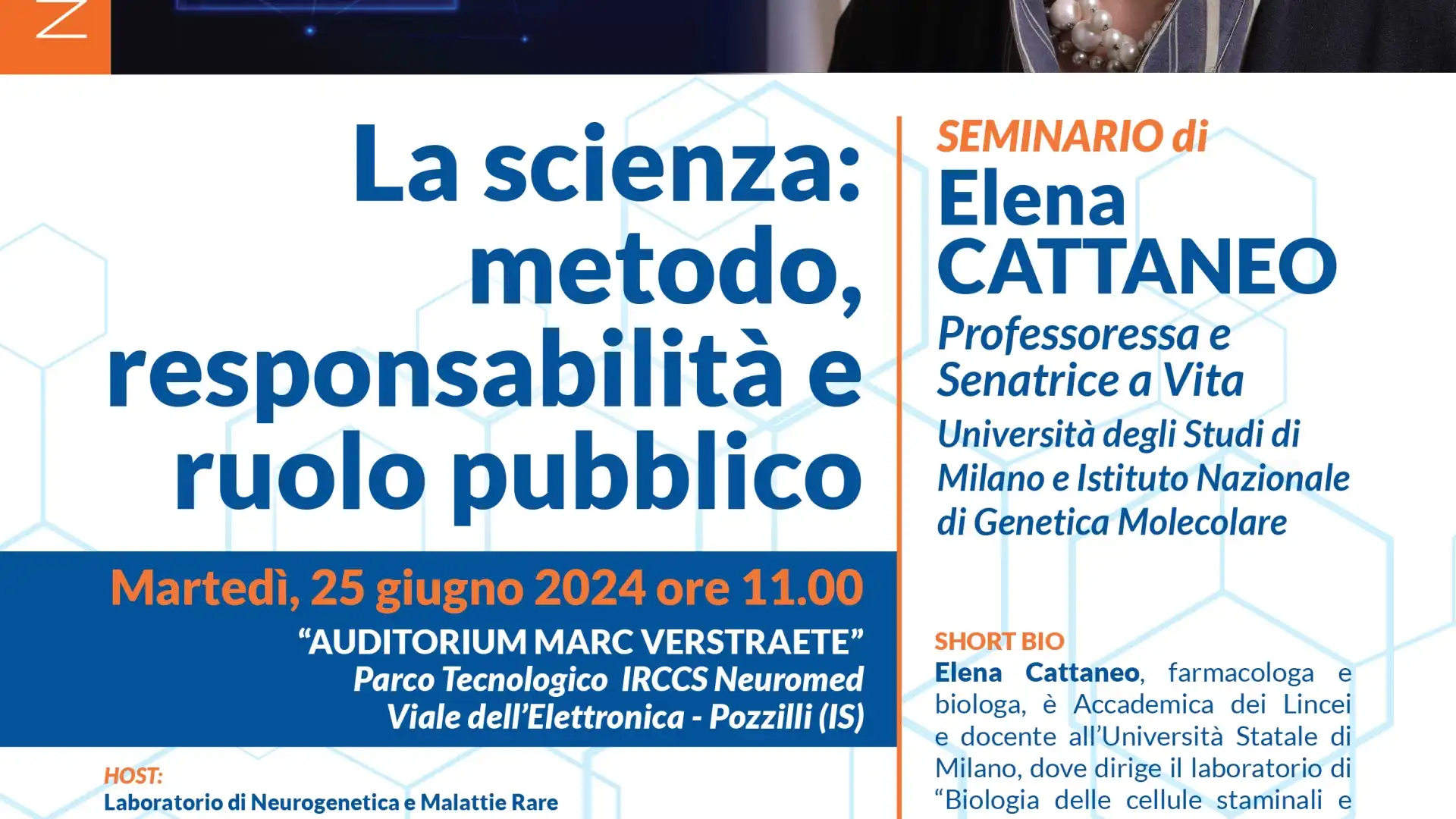 Al Neuromed il seminario della professoressa e Senatrice a vita Elenca Cattaneo